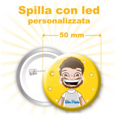 Spilla con led luminoso personalizzata Ø 50 mm 