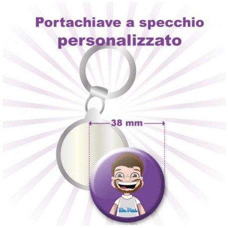 Portachiavi a specchietto personalizzato Ø 38 mm