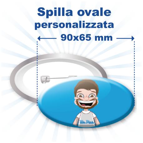 Spilla ovale personalizzata 90x65 mm