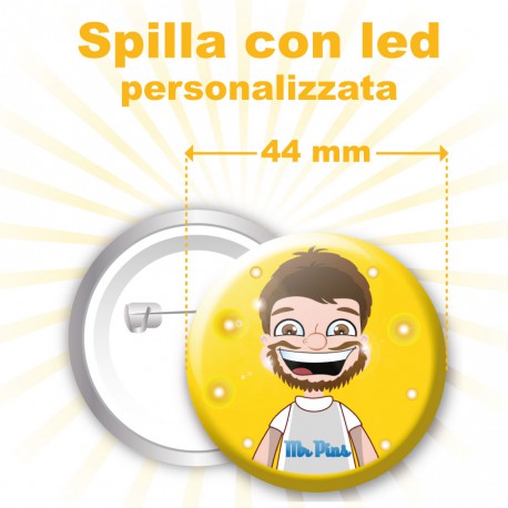 Spilla con led luminoso personalizzata Ø 44 mm